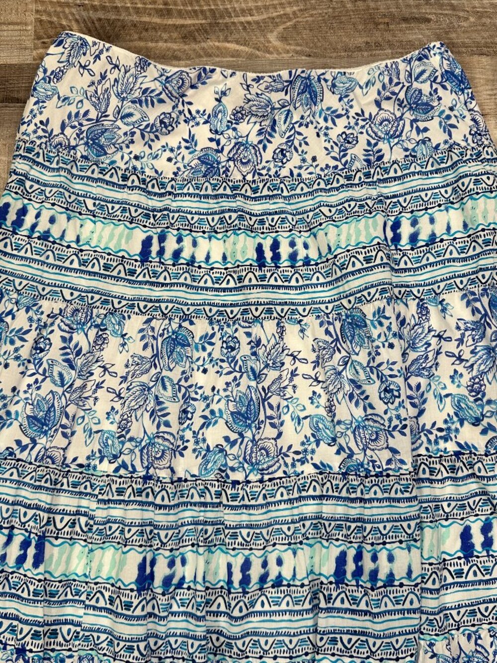 Vintage CHAPS 100% Cotton Elastic Waist Flowy Floral Midi Skirt Sz XL - Picture 4 of 10
